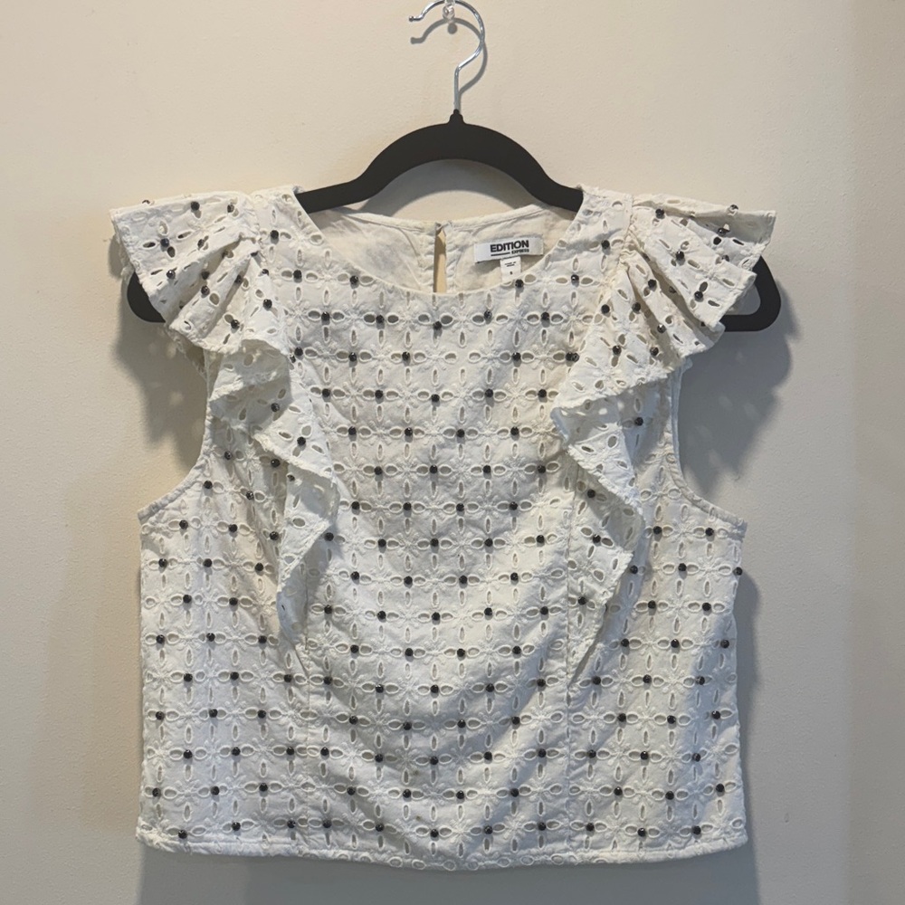 Express Eyelet Ruffle Rhinestone Top